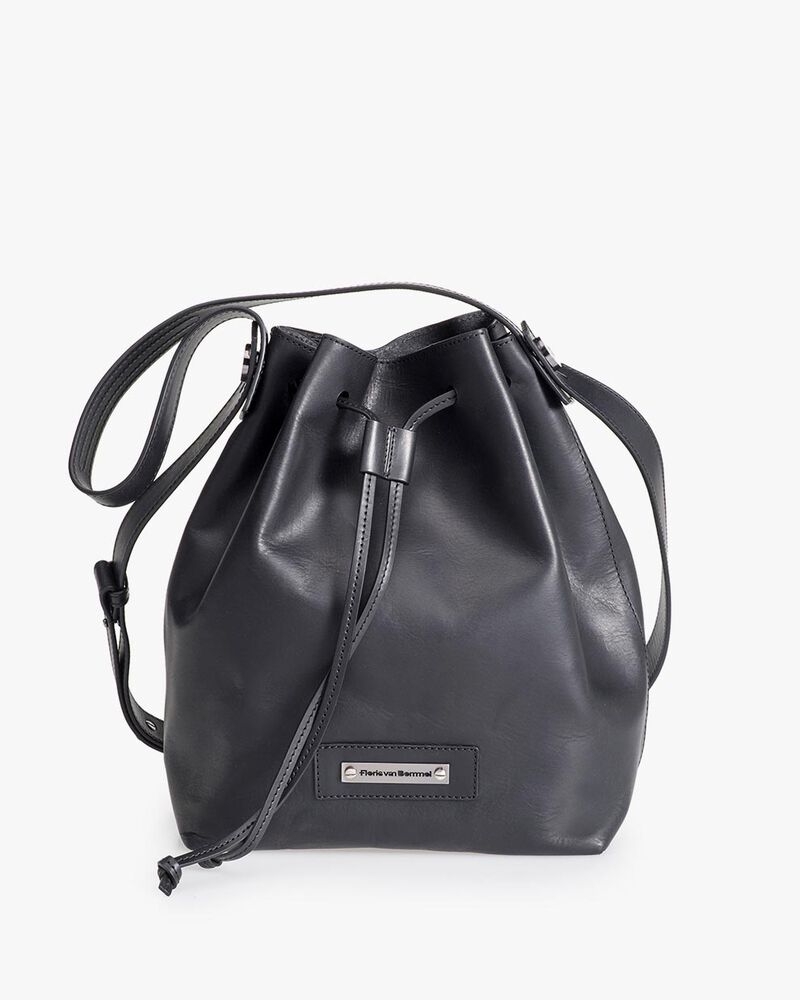 Schwarze Leder-Beuteltasche