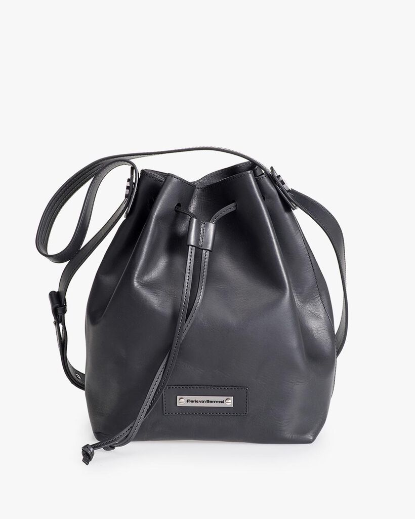 Schwarze Leder-Beuteltasche