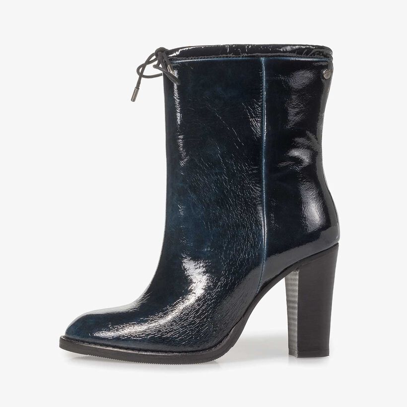 Blue patent leather ankle boots