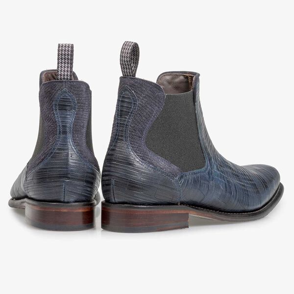 Dunkelblauer Chelsea Boot aus Leder mit Print