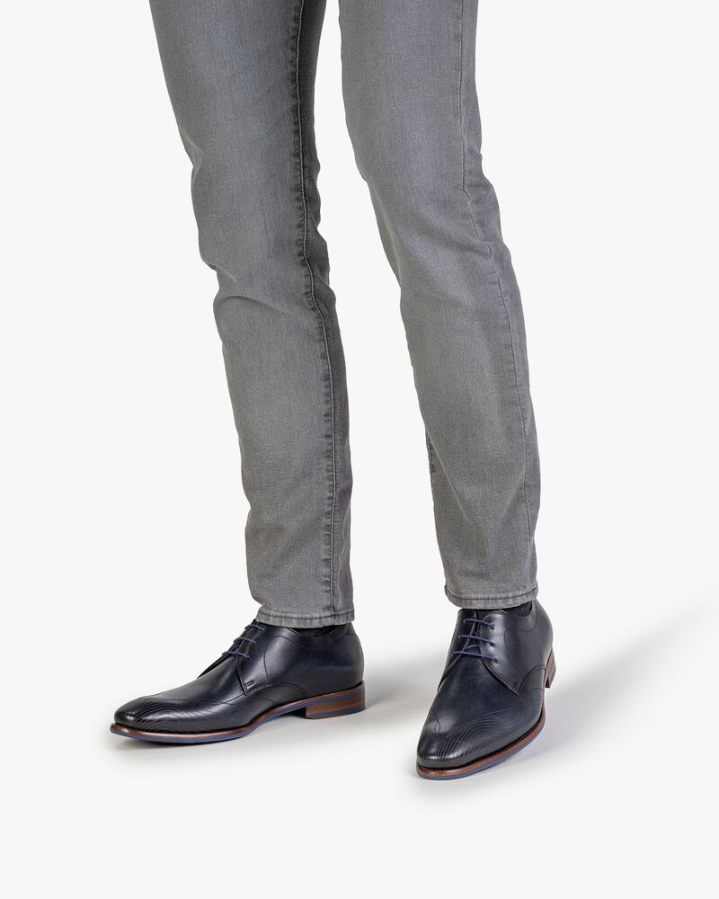 Schn&uuml;rschuh Kalbsleder blau