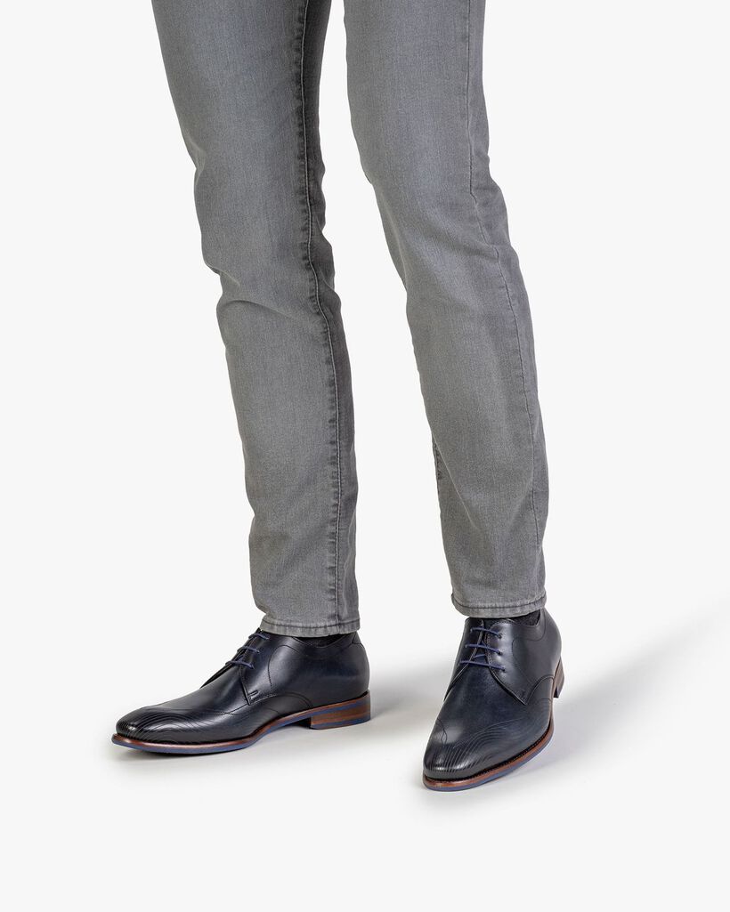 Schn&uuml;rschuh Kalbsleder blau