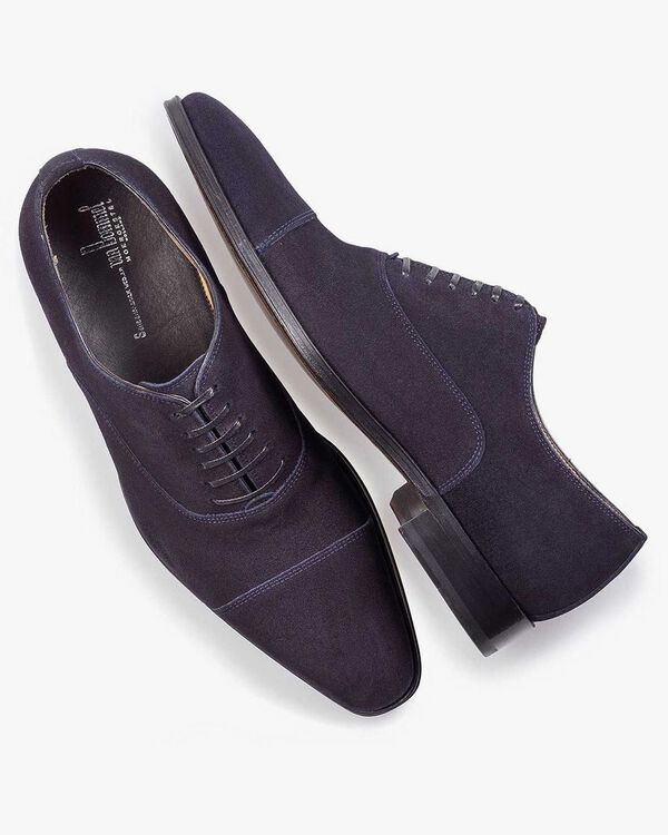 Dunkelblauer Kalbswildleder-Schn&uuml;rschuh