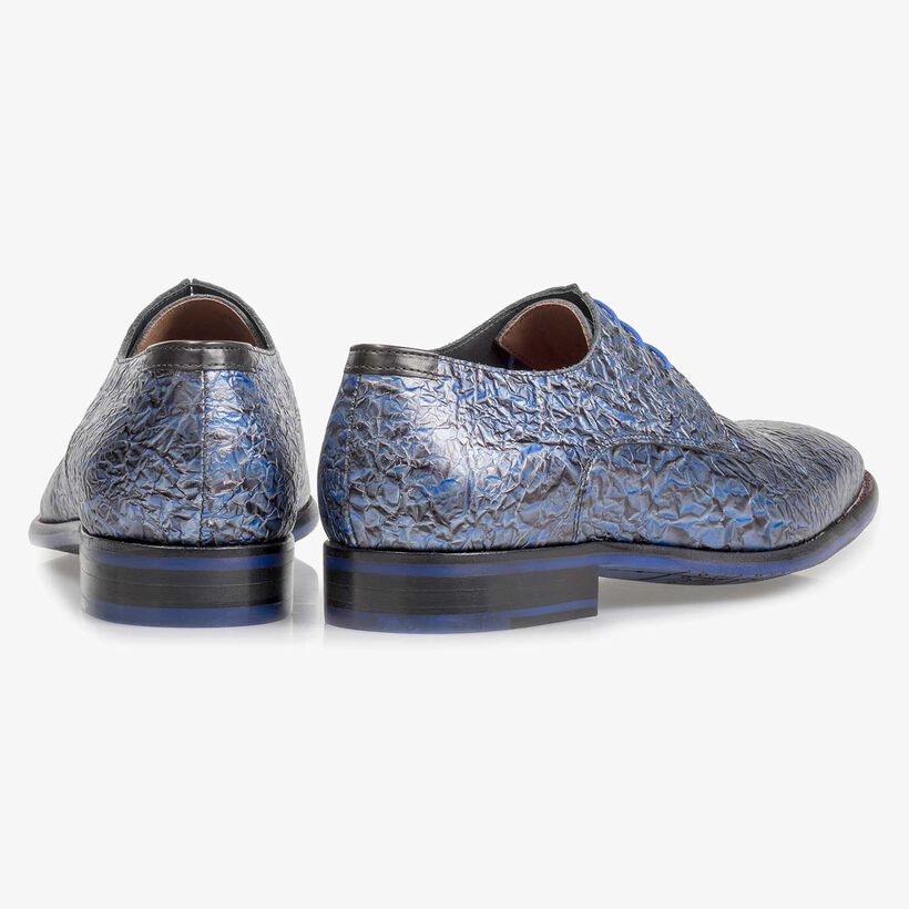 Premium dark blue printed patent leather lace shoe