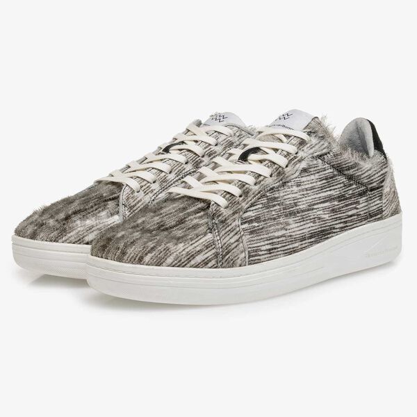 Premium off-white pony hair sneaker with striped pattern