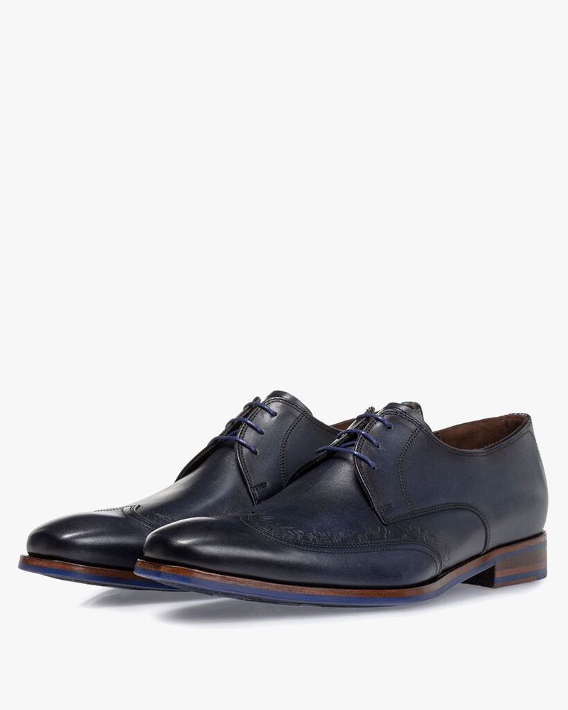 Schn&uuml;rschuh blau Kalbsleder