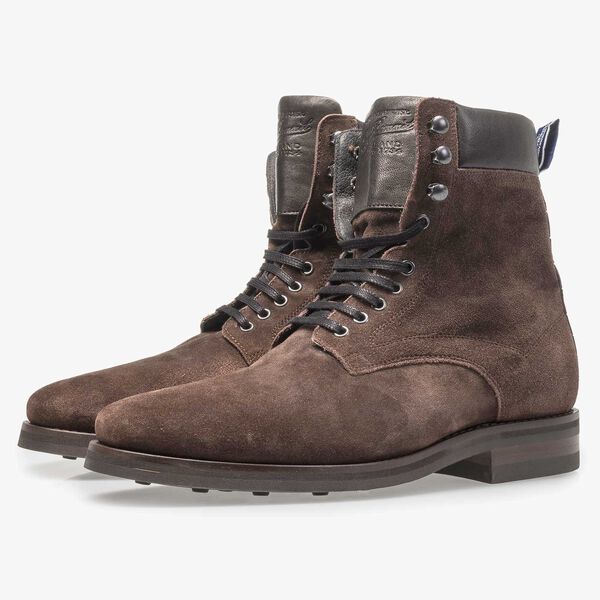 Dunkelbrauner Wildleder-Schn&uuml;rstiefel