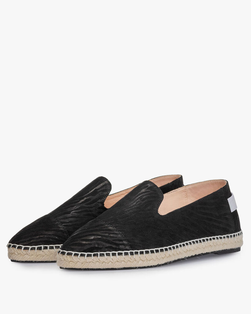 Espadrille Leder mit Print schwarz