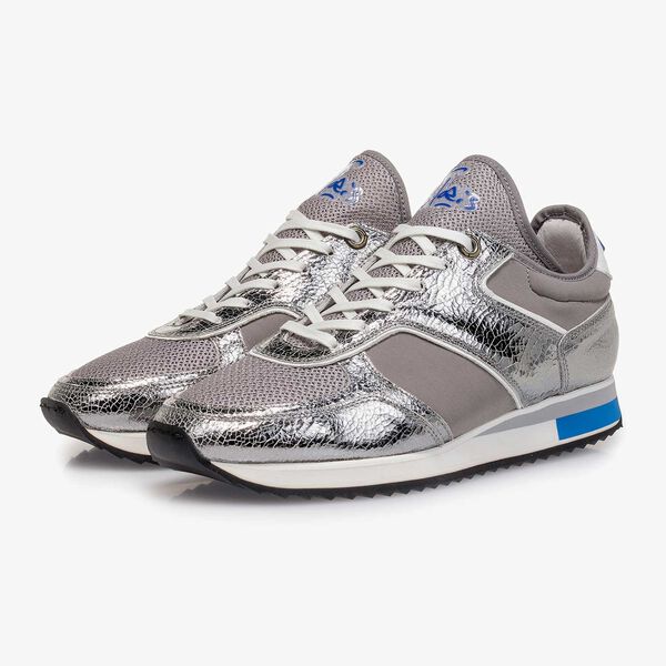 Dunkelsilberner Metallic Leder-Sneaker