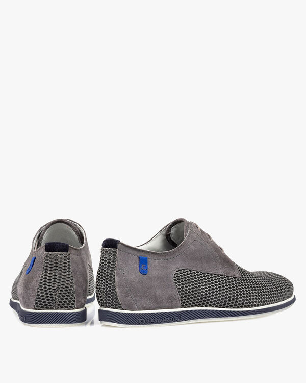 Schn&uuml;rschuh mit Print Wildleder blau