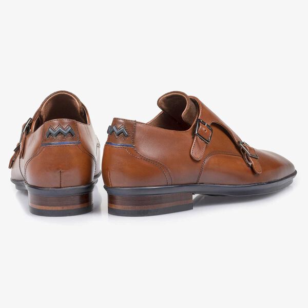 Cognacfarbener Kalbsleder Doppelmonk-Schnallenschuh