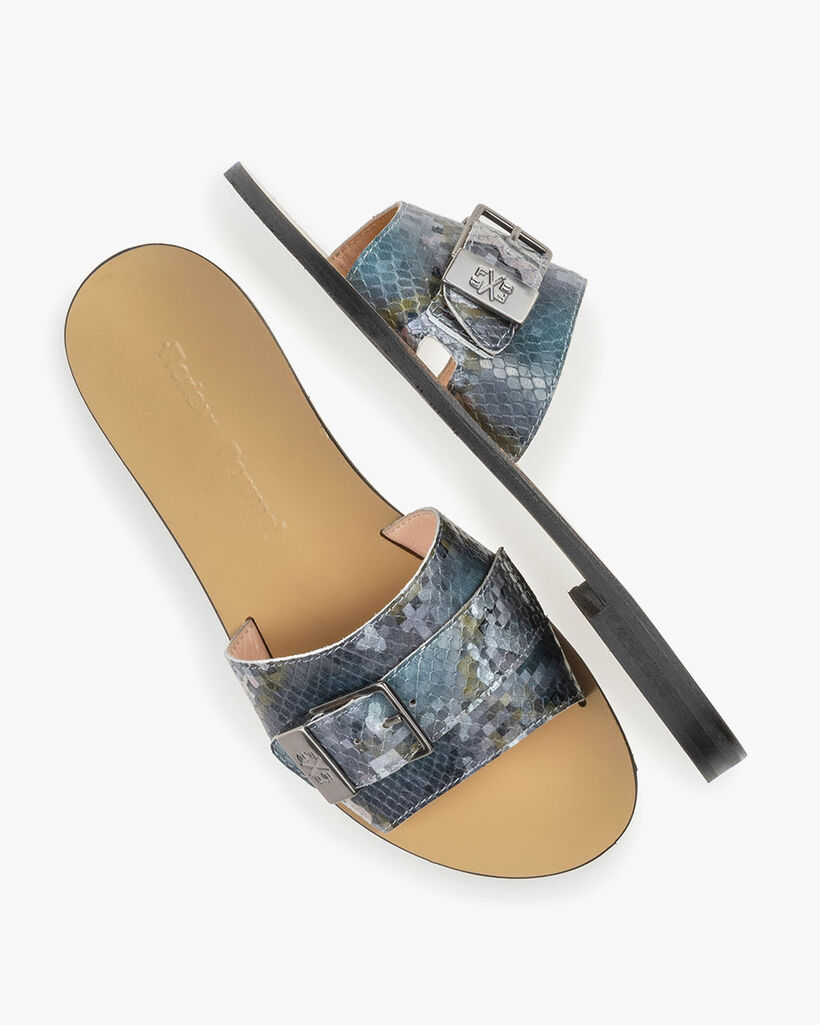 Slipper Leder mit Print blau