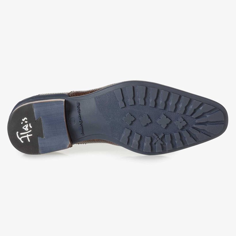 Dunkelbrauner Leder-Schn&uuml;rstiefel mit Eidechsenprint