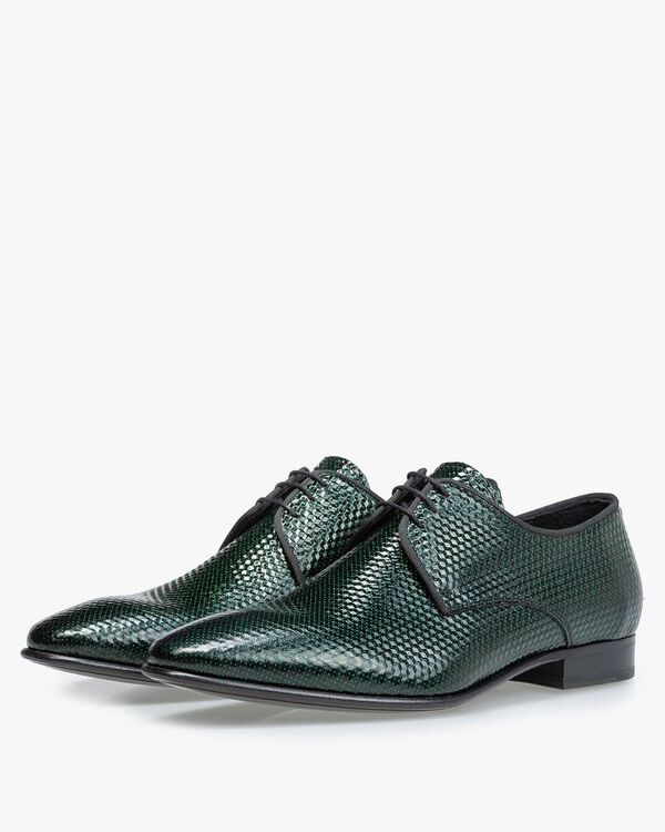 Schn&uuml;rschuh bedrucktes Leder gr&uuml;n
