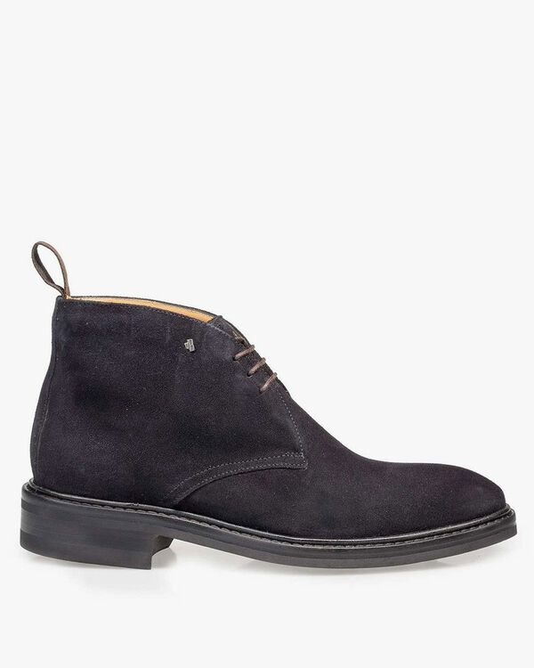 Dunkelblauer Wildleder-Schn&uuml;rstiefel