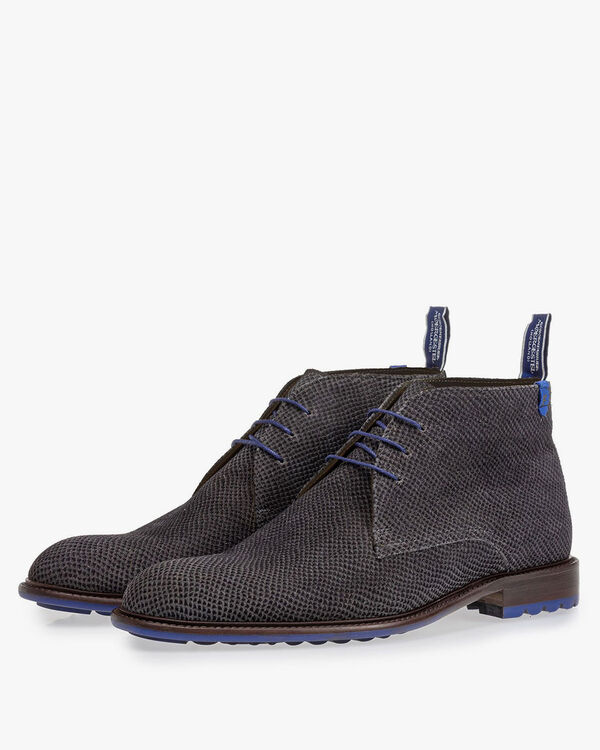 Schn&uuml;rstiefel grau mit Print