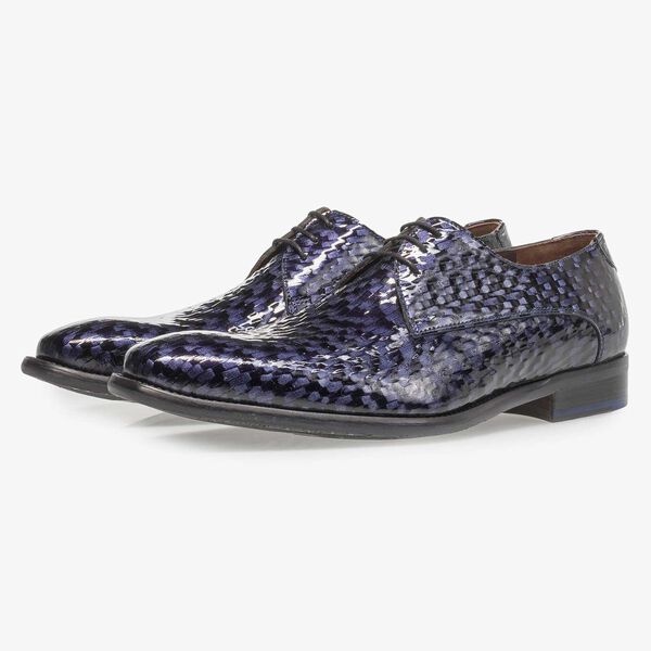 Blauer Premium Lackleder-Schn&uuml;rschuh mit Print