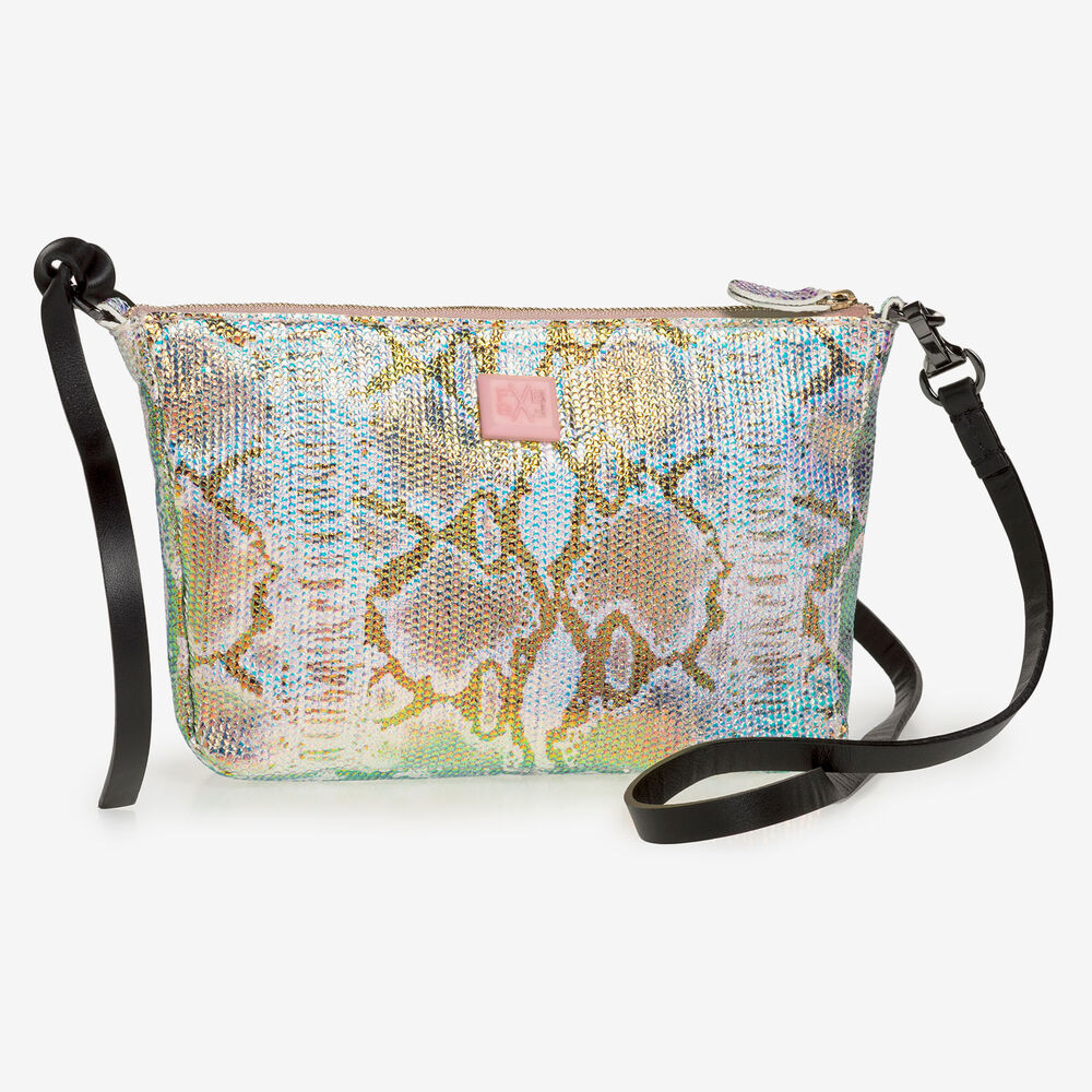 Ledertasche mit gr&uuml;n-goldenem Metallic-Print