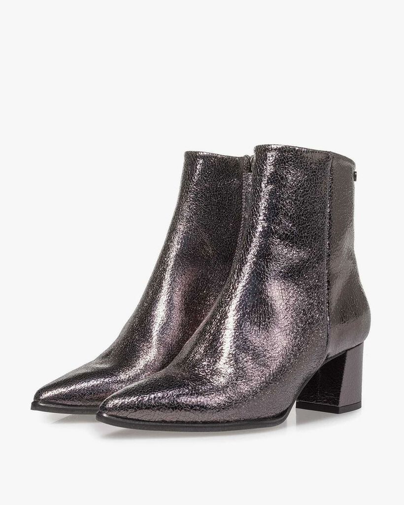 Dunkelgraue Stiefelette Metallic-Print