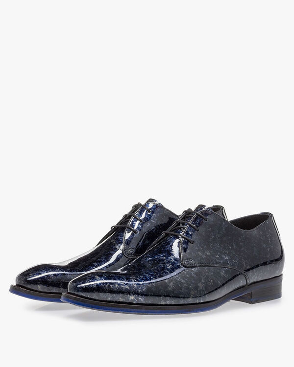 Schn&uuml;rschuh blaues Lackleder
