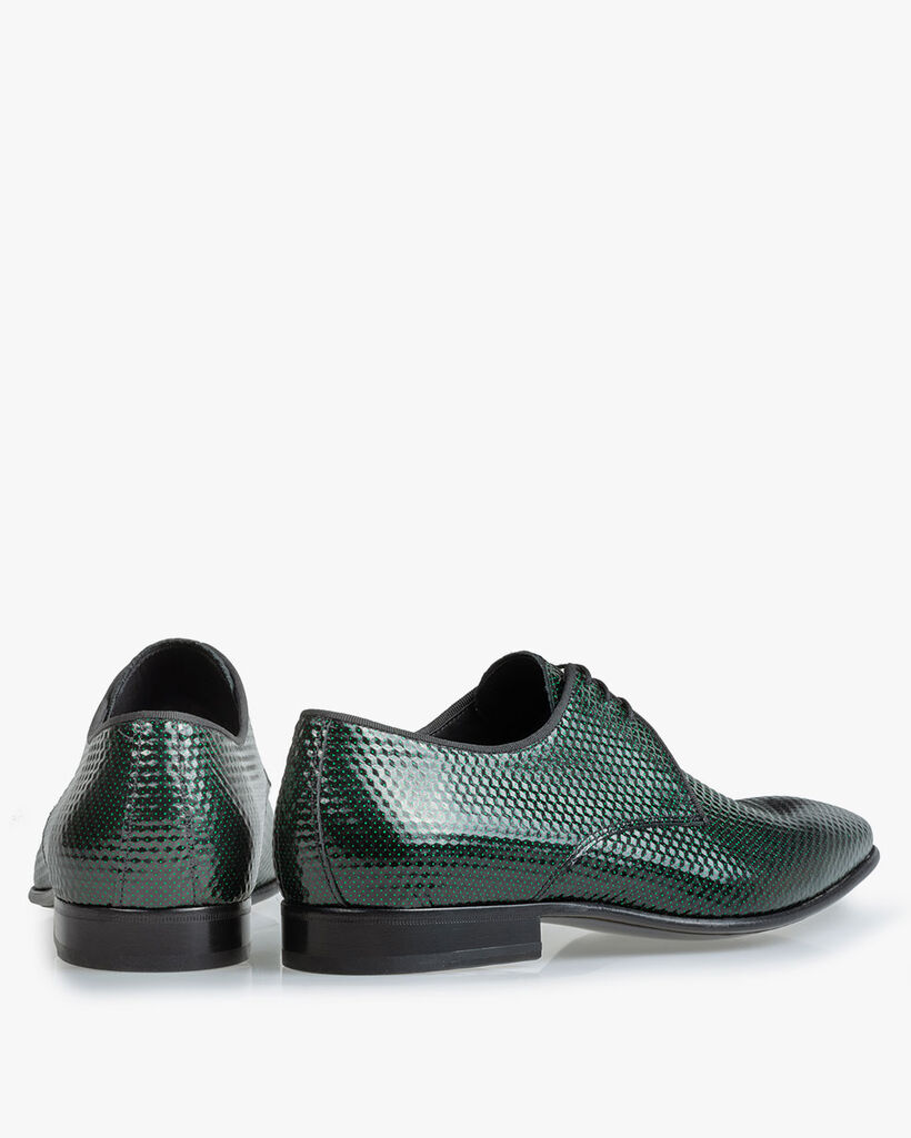 Schn&uuml;rschuh bedrucktes Leder gr&uuml;n