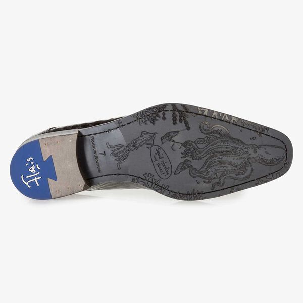Grauer Premium Lackleder-Schn&uuml;rschuh mit Print