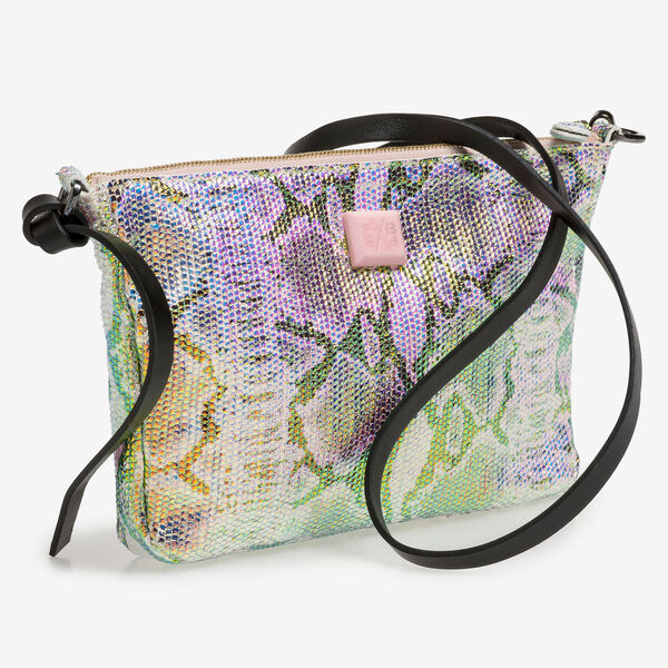 Ledertasche mit gr&uuml;n-goldenem Metallic-Print