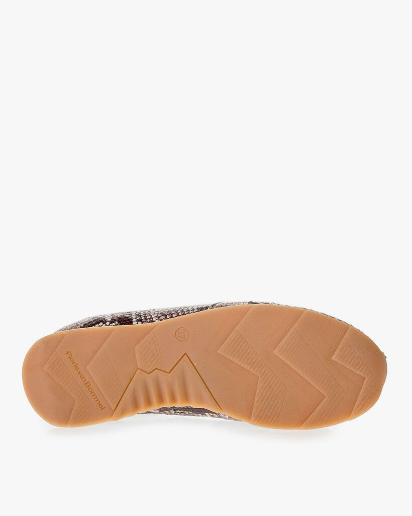 Brown and white sneaker snake print