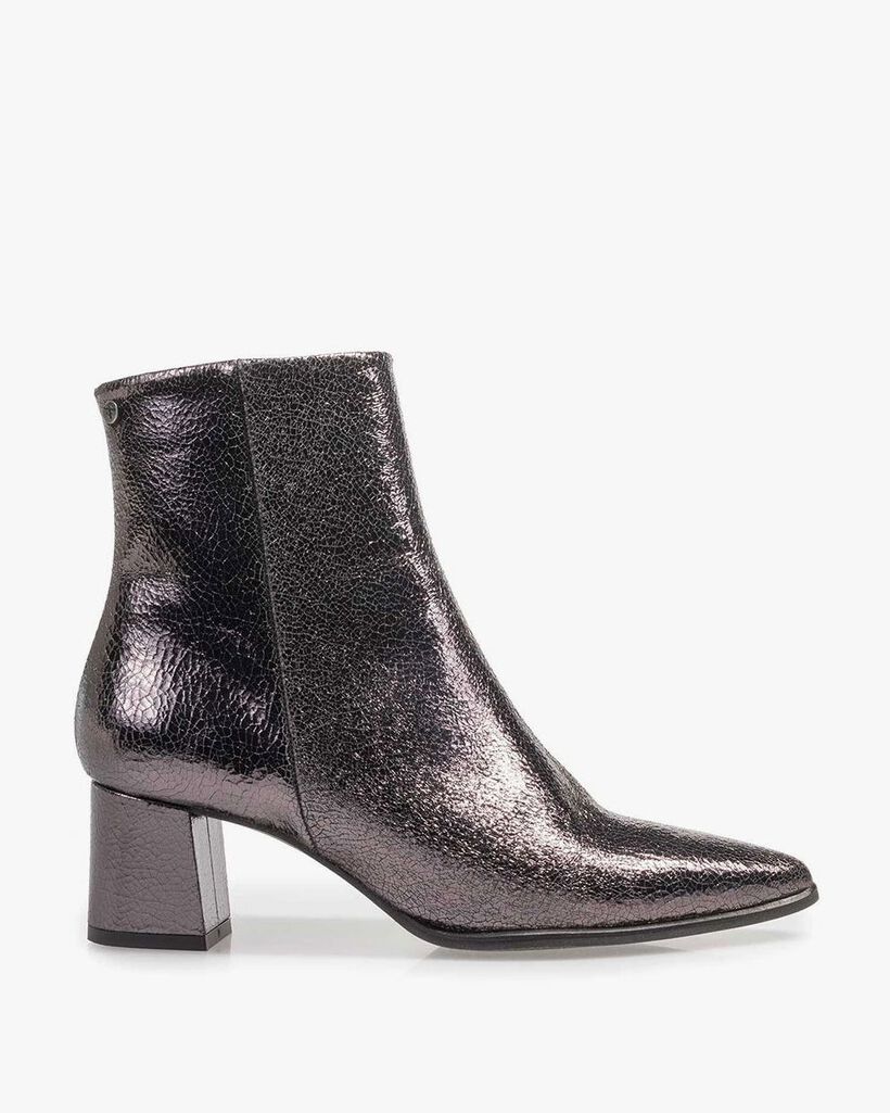 Dunkelgraue Stiefelette Metallic-Print