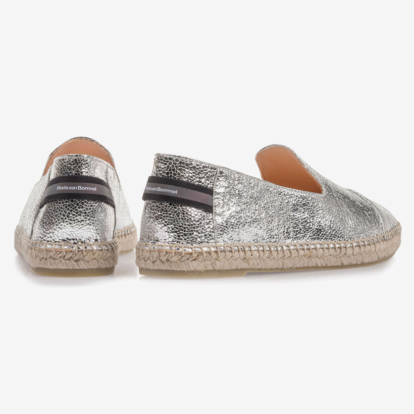 Silberne Leder-Espadrilles mit Metallic-Print