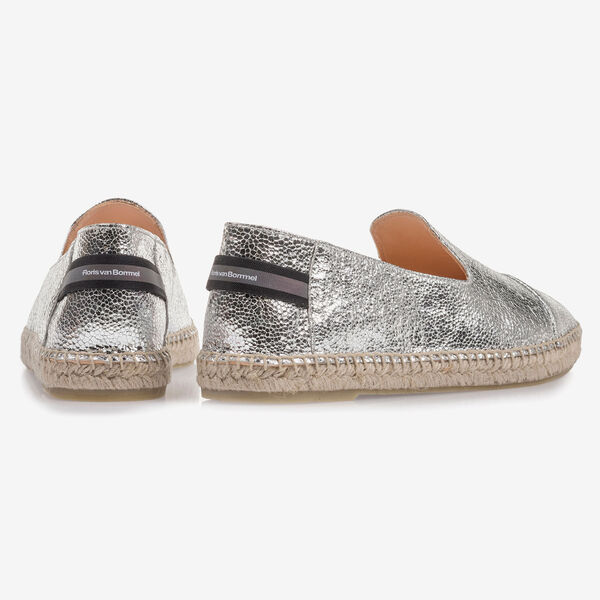 Silberne Leder-Espadrilles mit Metallic-Print