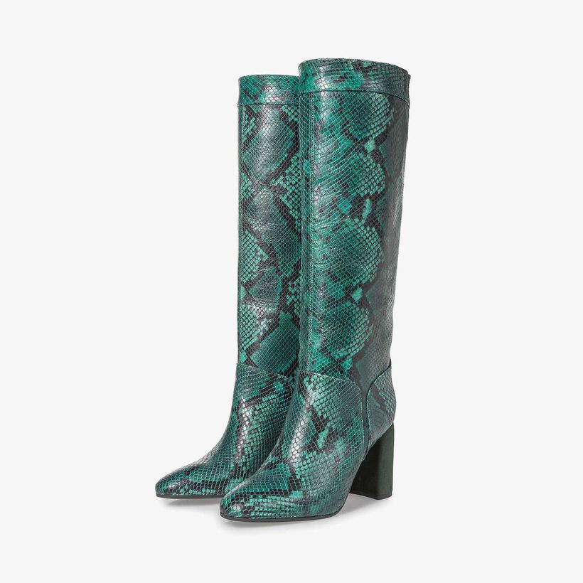 Green high boots with snake print