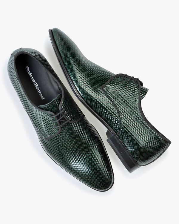 Schn&uuml;rschuh bedrucktes Leder gr&uuml;n
