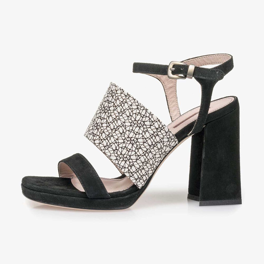 Schwarz-wei&szlig;e gemusterte Wildleder-Sandalette