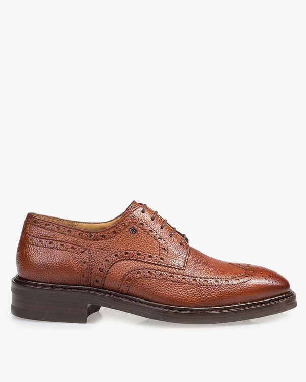 Cognacfarbener Brogue-Schn&uuml;rschuh aus Leder