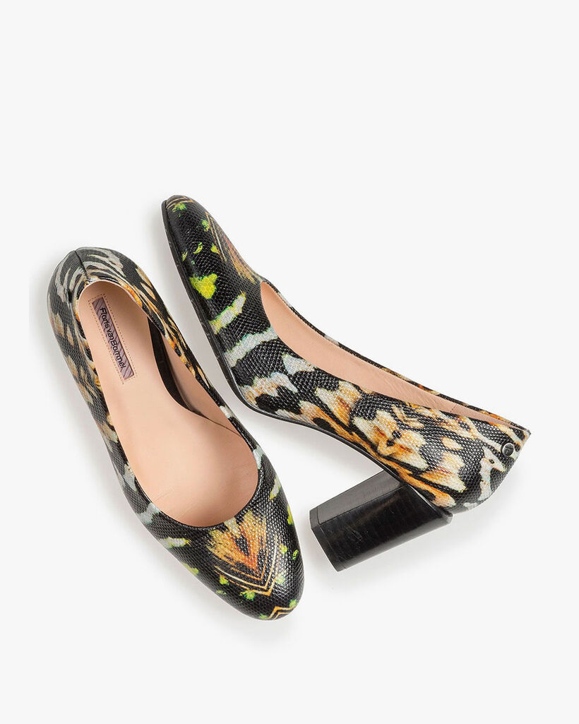 Schwarze Leder-Pumps Print
