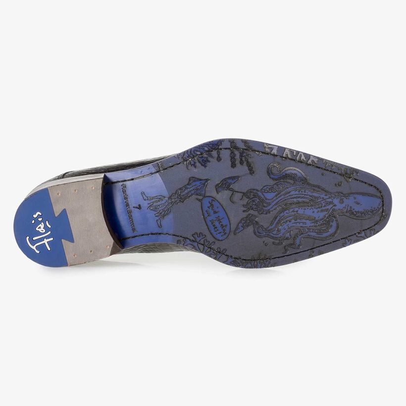 Premium purple calf leather lace shoe with lightning bolt print
