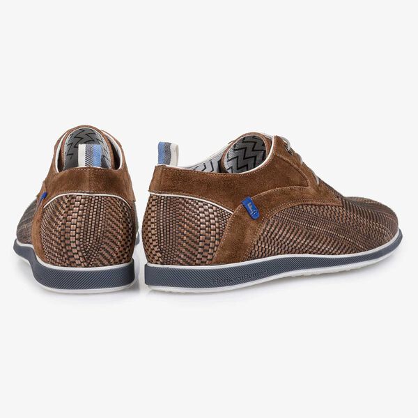 Cognacfarbener, geflochtener Leder-Schn&uuml;rschuh
