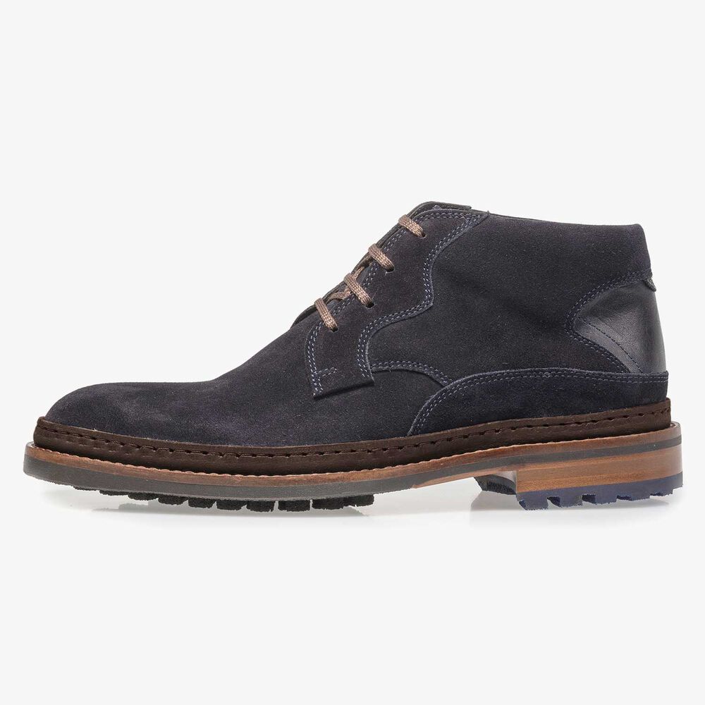 Dunkelblauer Wildleder-Schn&uuml;rstiefel