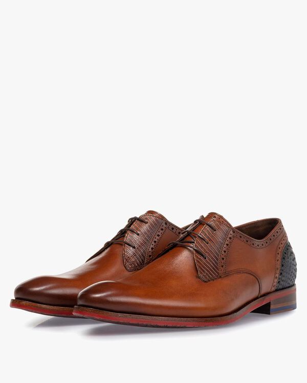 Schn&uuml;rschuh Kalbsleder cognac