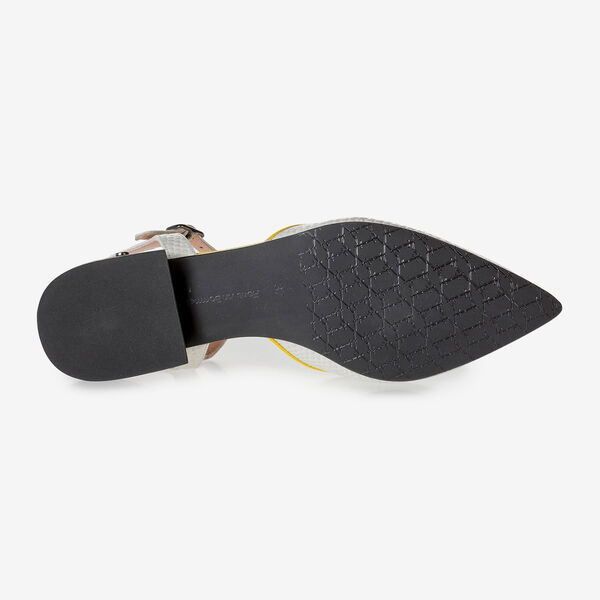 Cremewei&szlig;e Leder-Sandale mit Print