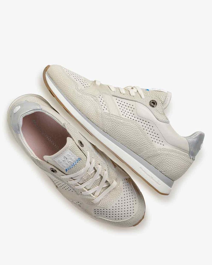 Sneaker Leder mit Print cremewei&szlig;