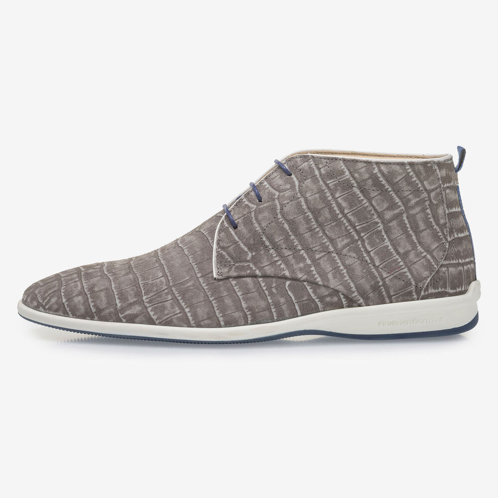 Dark grey lace boot with croco print