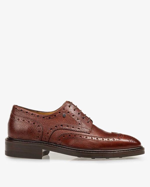 Schn&uuml;rschuh Leder-Print cognac