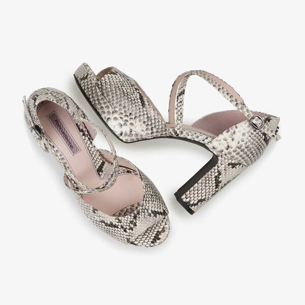 Wei&szlig;e Leder-Sandalette mit Schlangenprint