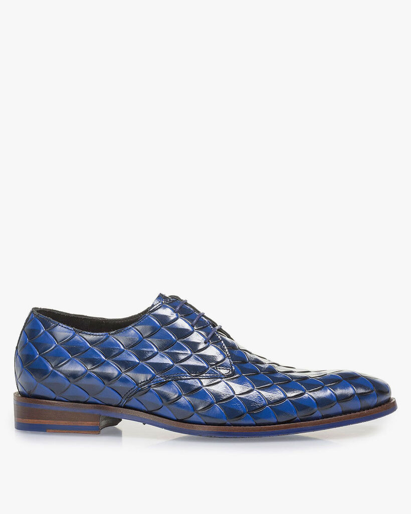 Blauer Premium Leder-Schn&uuml;rschuh mit Print