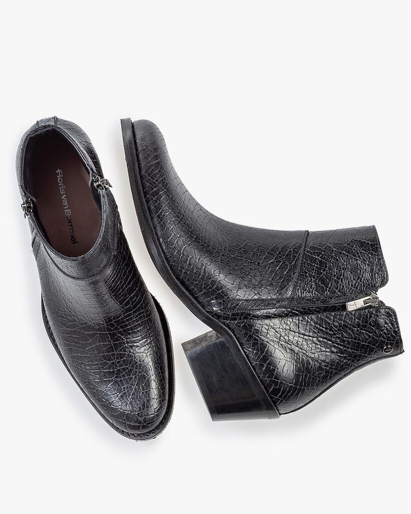 Stiefelette Craquel&eacute; Leder schwarz