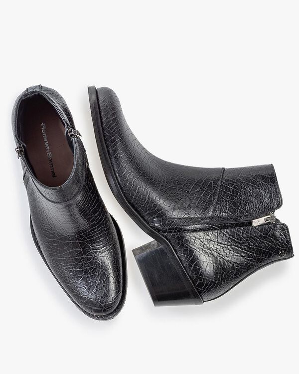 Stiefelette Craquel&eacute; Leder schwarz