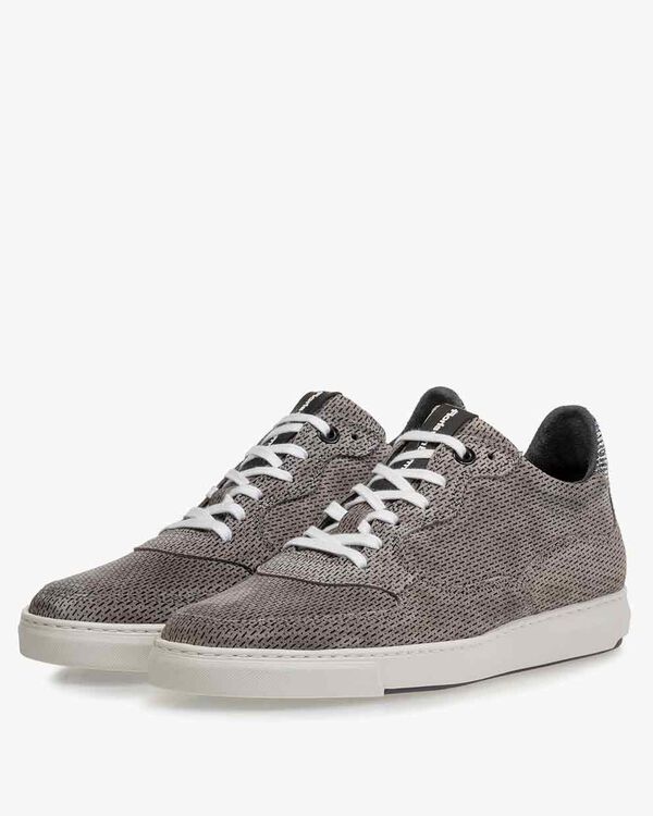 Sneaker mit Print Wildleder grau