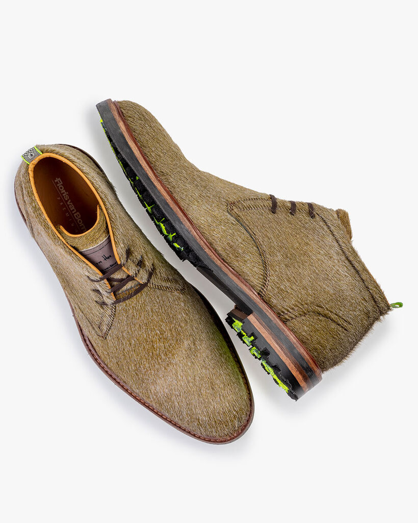Schn&uuml;rstiefel Pony taupe